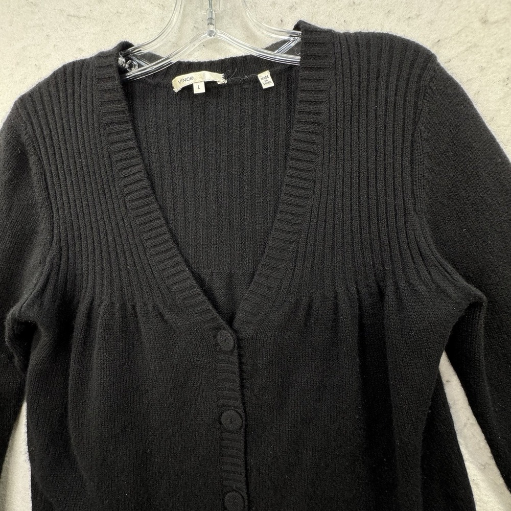 VINCE Button Up Cardigan Sweater Womens Large‎ Quiet Luxury Academia Luxe Black - Picture 8 of 11